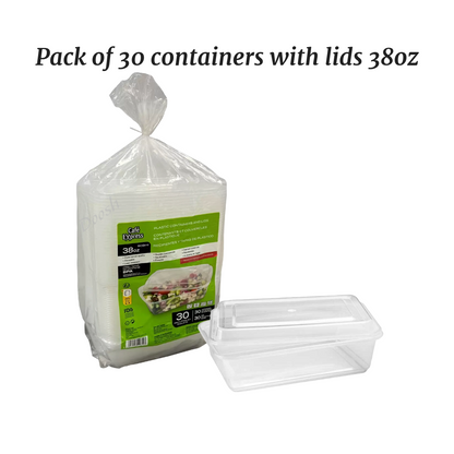 Food Containers with Lids 30 Pack Plastic BPA FREE Microwavable Reusable 38oz