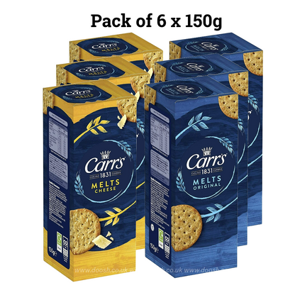 Carr's Melts Original and Cheese Delicious Crispy Wheaten Crackers 6x150g