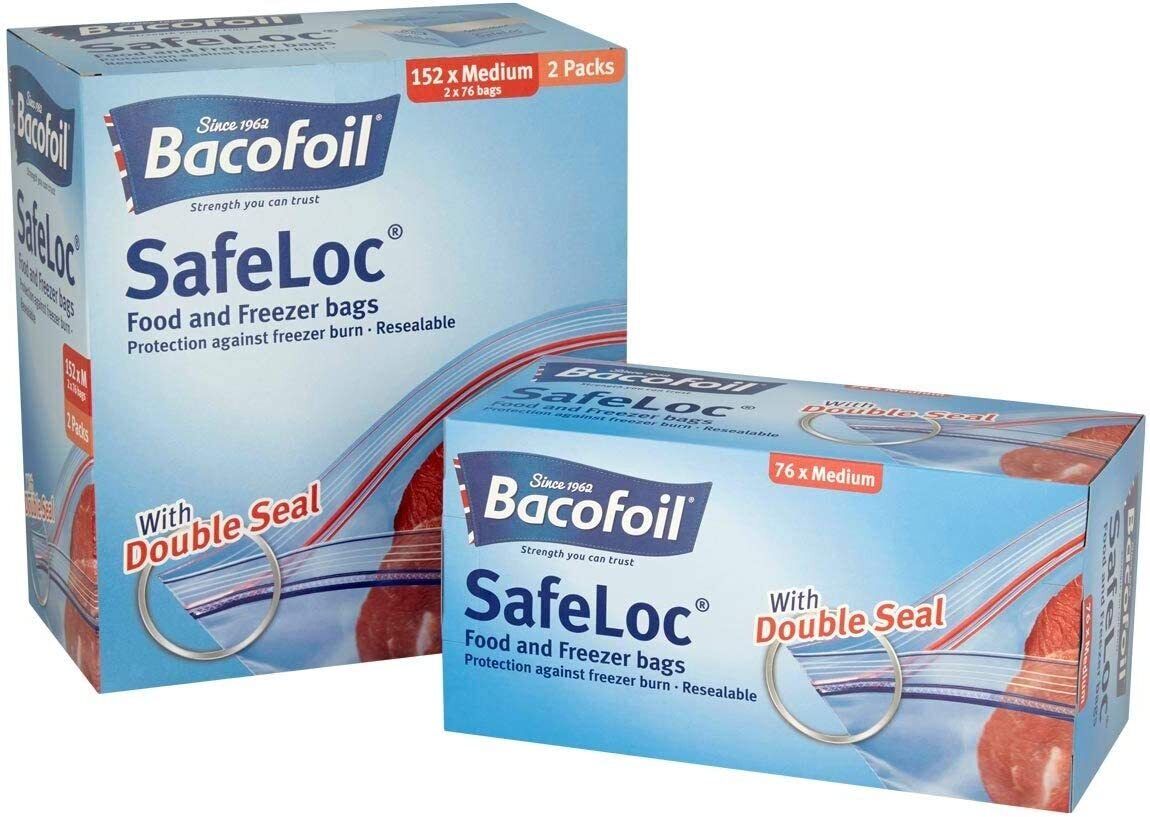 Food Bag Bacofoil Safeloc Food and Freezer Bags Double seal Zip Medium 27x24cm