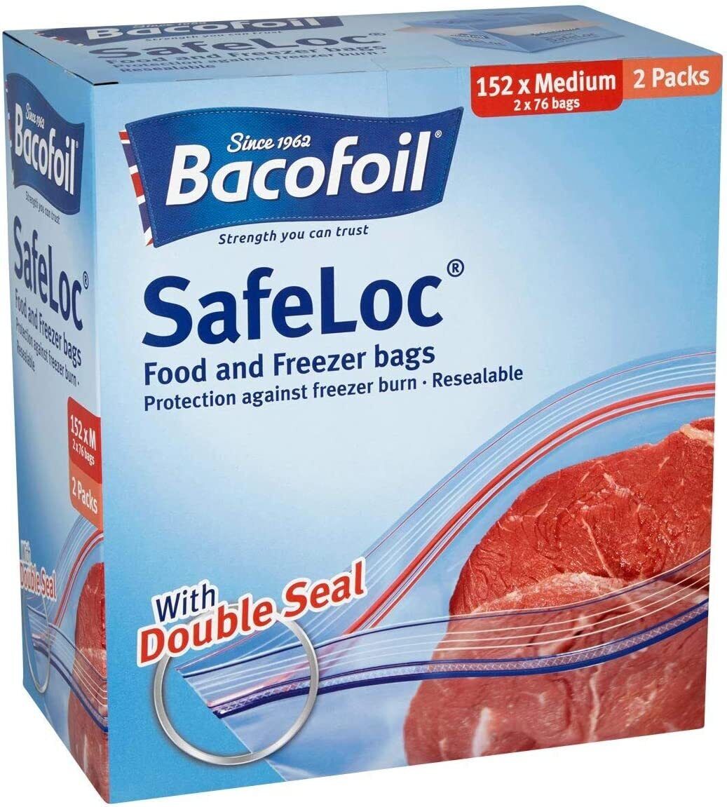 Food Bag Bacofoil Safeloc Food and Freezer Bags Double seal Zip Medium 27x24cm