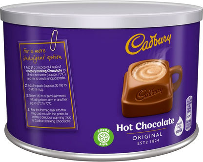 Cadbury Hot Chocolate Drink Powder 1kg Tin, 55 Servings Fairtrade Certified