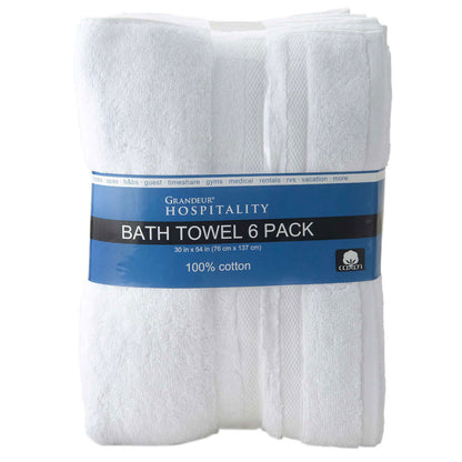 Bath Towel 100% Ring Spun Cotton White Premium Quality Soft and Highly Absorbent 6 Pack