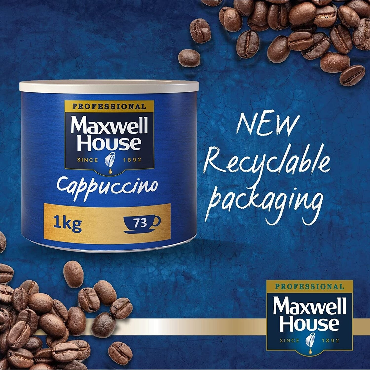 Cappuccino Maxwell House Coffee Instant Rich Frothy Flavour Large 1kg Tin Pack