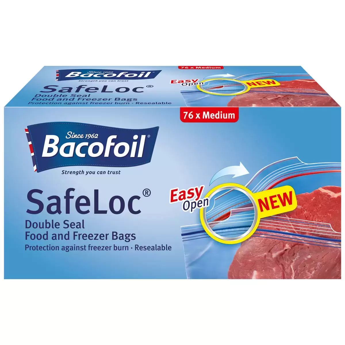 Food Bag Bacofoil Safeloc Food and Freezer Bags Double seal Zip Medium 27x24cm