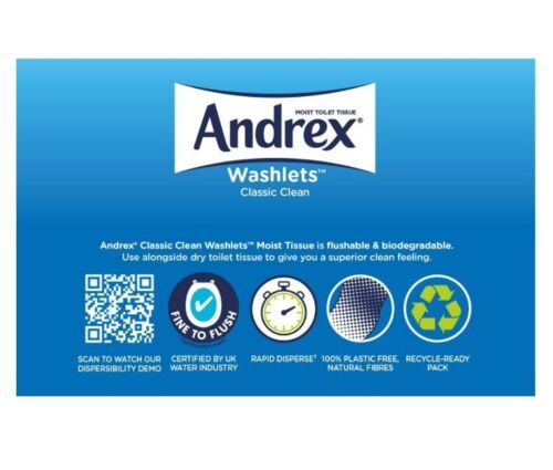 Andrex Toilet Flushable Wipes Washlets Moist Ultra Soft Classic Clean 12 Pack