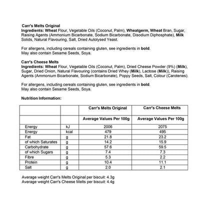 Carr's Melts Original and Cheese Delicious Crispy Wheaten Crackers 6x150g