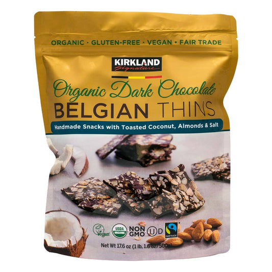 Kirkland Signature Belgian Chocolate Thins, Coconut & Almond, 500g