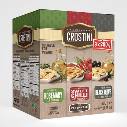 Italian Crostini Cracker Crispy Flavourful Appetizer Variety Pack Delicious Snack3 x 200g