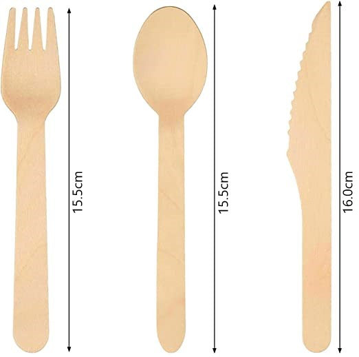 Disposable Wooden Cutlery Biodegradable Spoons Knives Forks Eco-Friendly