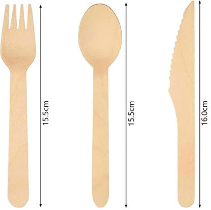 Disposable Wooden Cutlery Biodegradable Spoons Knives Forks Eco-Friendly