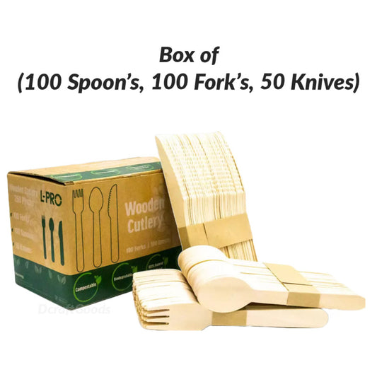 Disposable Wooden Cutlery Biodegradable Spoons Knives Forks Eco-Friendly